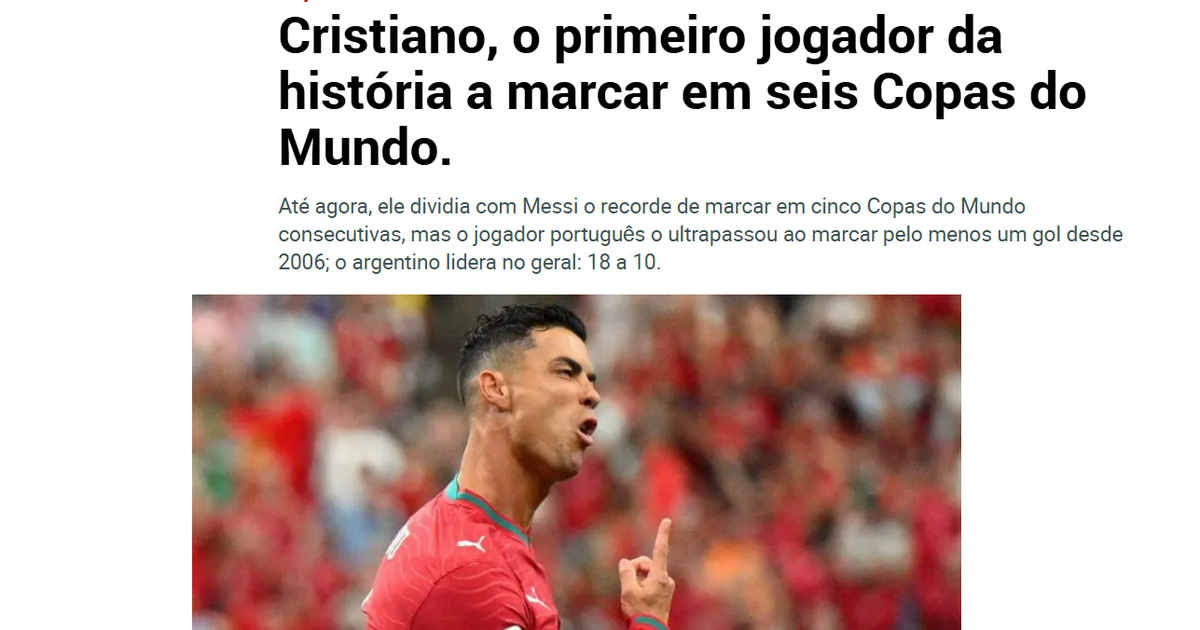 ‘Quebrou recorde’ e ‘Ronaldo está de volta’: imprensa internacional celebra vitória de Portugal na Copa e gols de CR7